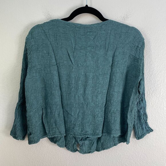 NEW Cp Shades Womens Small Button Up Textured Crinkled Top Teal Shirt - Picture 10 of 10